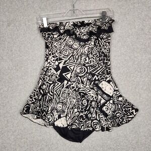 Vtg Westbound Beach Swimsuit Womens 14 Black White Strapless Skirted‎ One Piece